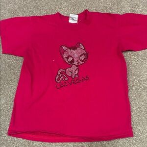 Girls' Pink Rhinestone Cat Tee - Las Vegas Graphic